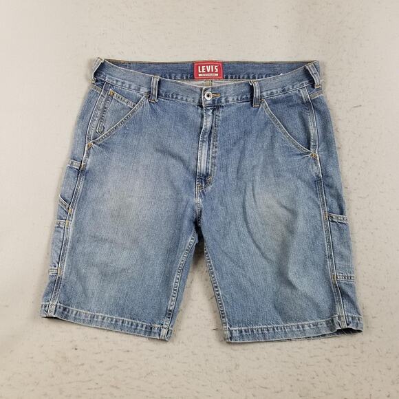 Levis Carpenter Shorts Mens 40 Blue Denim Hammer Loop Utility Workwear Relaxed - Picture 1 of 14
